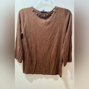 Evan Picone Size L, Brown Women's Sweater.  With embellishments around collar